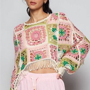 Granny Square Crochet Pullover Shrug One Size